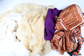 Lot- (5) Scarves- Purple, Aztec, Cream, Etc.