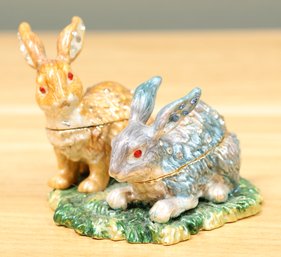 Bejeweled Best Bunnies Trinket Box Enamel On Pewter By Jere