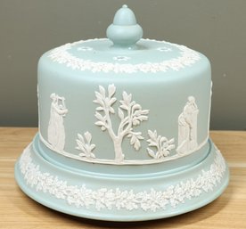 Vintage Wedgwood Green And White Jasperware Neoclassical Covered Cheese Cloche