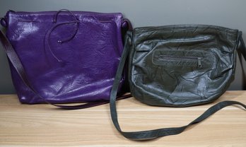 Lot- (2) Purses-carlos Falchi Leather Purple And Green Handbags