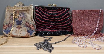 Lot- (3) Purses- Sequin And Victorian Style Bags