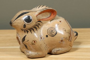 Vintage Folk Art Painted Ceramic Rabbit Figurine