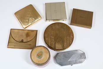 Lot Of (7) Vintage Gold Tone Makeup Compacts