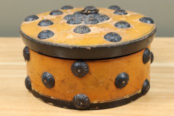 Antique Studded Yellow Wood Trinket Box