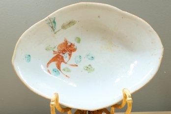 Antique Chinese Export Famille Rose Footed Rooster & Hen Bowl Chop Suey