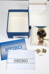 Seiko Gold- Tone Stainless Steel Solar Watch V158-0AD0 With Extra Links In Working Condition