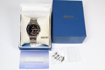 Seiko Kinetic Watch Men Two Tone Black Dial 5M63-0AH0 With Extra Links In Working Condition