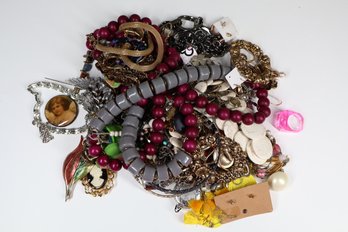 Lot- Costume Jewelry- Necklaces, Brooches, Rings, And Earrings