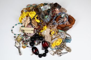 Lot- Costume Jewelry- Necklaces, Brooches, And Bracelets