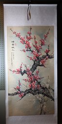 Chinese Original Watercolor Pink Blossoms Scroll Painting Signed