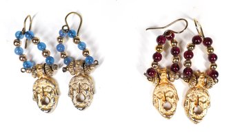 Lot Of (2) Pairs Of Beaded Earrings With Face