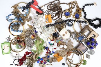 Lot- Costume Jewelry- Bracelets, Necklaces,  Earrings And Broaches - CB Belt Buckle