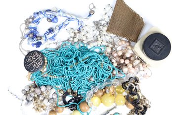 Lot Of Costume Jewelry - Beaded Necklaces - Brass Cuff