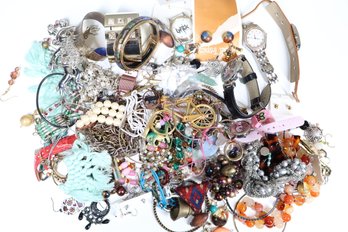 Lot Of Costume Jewelry - Watches - Earrings- Chains - Watch's - Brooches - Bracelets - Spiderman Watch