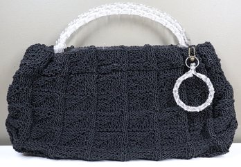 Vintage Black Crocheted Evening Bag Taffy Twist Lucite Handle