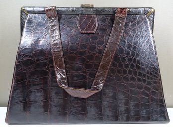 Vassar? Vintage Brown Alligator Print Handbag / Bag / Purse