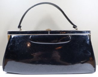 Long Black Patent Leather Vintage Handbag - Black Vintage Handbag