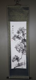 Modern Black And White Chrysanthemums Fall Chinatown Scroll Signed