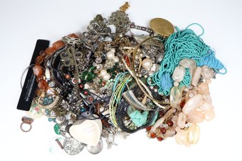 Lot Of Costume Jewelry - Necklaces-Earrings-Brooches-Bracelets