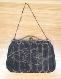 Vintage Black Chain Purse With Silver Beading