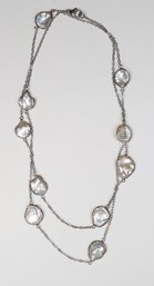 Sterling Silver 925 And Mother Of Pearl Disks Link Double Chain Necklace