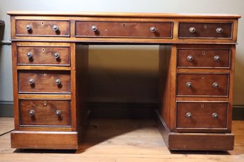 Antique Victorian Leather Top Pedestal Desk, 1860