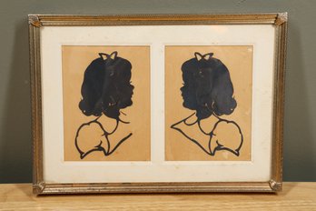 Vintage Framed Silhouette Papercutting Girls W Bow