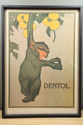 Vintage Framed Italian Lithograph Monkey Brushing Teeth Dentol 1914