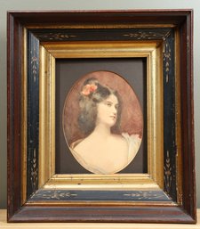 Dexler Signed Watercolor Lady With Flower In Hair Stacked Frame Antique