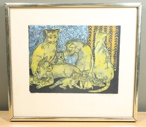 Louise August Cat Lithograph Cats Framed Vintage 50/120