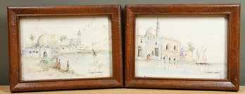 Set Of (2) Framed Ismail Samy Watercolors Egypt Egyptian Watercolor Paintings