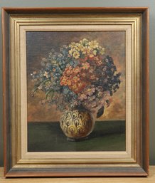 Vintage Framed Oil Painting Vase Of Flowers Unsigned