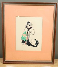 Vintage Framed Japanese Mixed Media Art Edo Period Woman In Komono