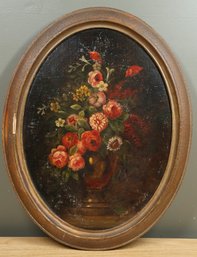 Antique Hanging Oval Framed Oil Painting Of Red Flowers Oval Oil On Board Antique