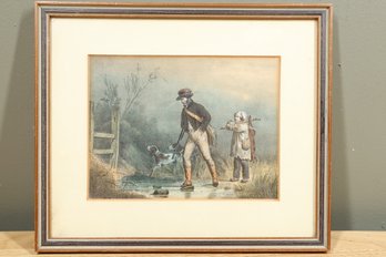 Vintage Framed Print Hunting Scene With Dogs