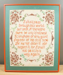 Vintage Framed Needlepoint Kindness Saying Rustic