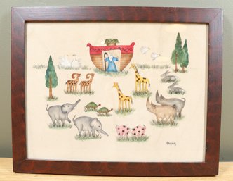 Vintage 2001 Framed Theorem Painting Noah's Ark Art Signed Dunham