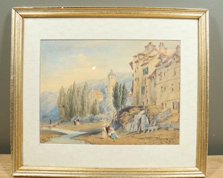 Vintage Framed Print Of Watercolor Painting Untitled G.P.A. French Circa 1840