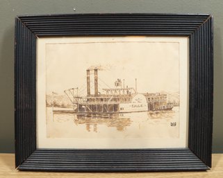 Vintage Framed Lihtograph U.S. Mail Eagle Steamboat USPS