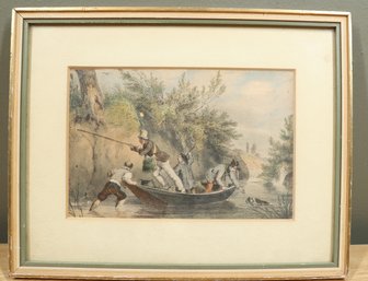 Vintage Framed Print Duck Hunting Boat Scene