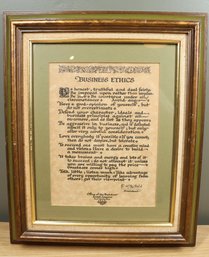 Vintage Framed 1929 Business Ethics Print Axtell Company Forth Worth Texas TX