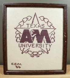 Vintage 1944 Burl Framed Cross-stitch Texas A&M University Charles Clifford Mitchell