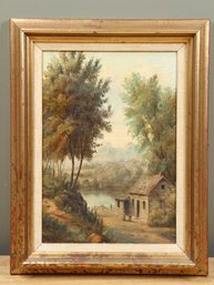 T. W. Johnston Signed Oil On Board Painting In Gold Frame Antique Detailed