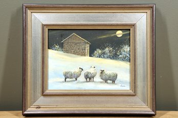 Original Oil Painting By Jerry Cable 'january Fleece' Framed With Note From Artist