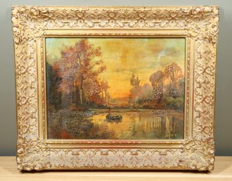 Joseph Sloman Signed Oil Painting 1962 'on The Stream' In Gold Gilt Frame