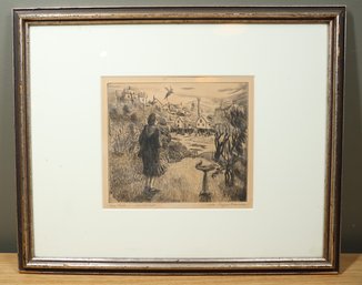 Vintage 1952 Framed Etching Signed Peggy Bacon Low Tide Wellfleet