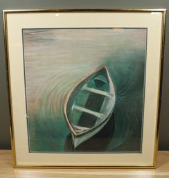 Vintage 1996 Framed Pastel Illustration Canoe On Lake Signed