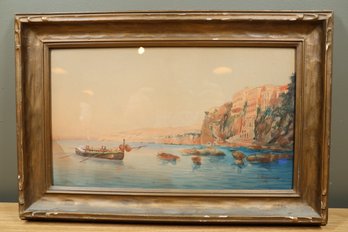 Umberto Ongania 1890s Watercolor Mediterranee Signed Framed