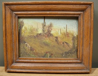 Vintage Framed Desert Oil Painting Cactus Signed