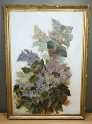 Large 2007 J. Moore Oil Painting Of Hydrangeas And Bees